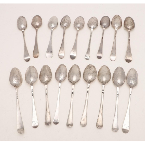 9 - EIGHTEEN 18TH CENTURY PICTURE-BACK TEASPOONS. including 3 by Hester Bateman c.1760, a set of 5 North... 