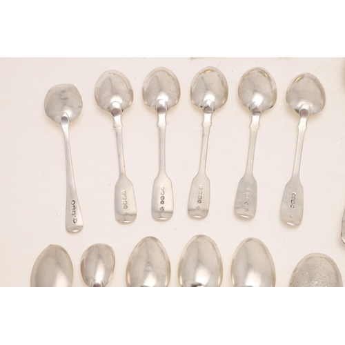 90 - MISCELLANEOUS FLATWARE. including 12 Fiddle teaspoons, 2 Old English dessert spoons, a Hanoverian ta... 