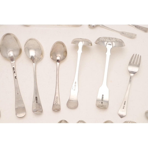 90 - MISCELLANEOUS FLATWARE. including 12 Fiddle teaspoons, 2 Old English dessert spoons, a Hanoverian ta... 