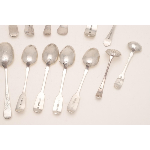 90 - MISCELLANEOUS FLATWARE. including 12 Fiddle teaspoons, 2 Old English dessert spoons, a Hanoverian ta... 