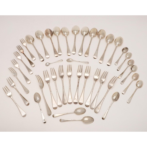 97 - AN EARLY 20TH CENTURY MATCHED PART-CANTEEN OF HANOVERIAN FLATWARE:-. 11 tablespoons, 10 table forks,... 