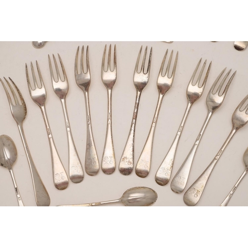 97 - AN EARLY 20TH CENTURY MATCHED PART-CANTEEN OF HANOVERIAN FLATWARE:-. 11 tablespoons, 10 table forks,... 