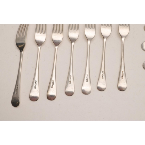 99 - MISCELLANEOUS OLD ENGLISH PATTERN FLATWARE:-. 8 table forks & 14 dessert forks, some pieces crested,... 