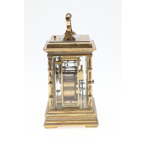 1424 - A LARGE FRENCH BRASS REPEATING CARRIAGE CLOCK. the brass two train movement stamped serial number '1... 