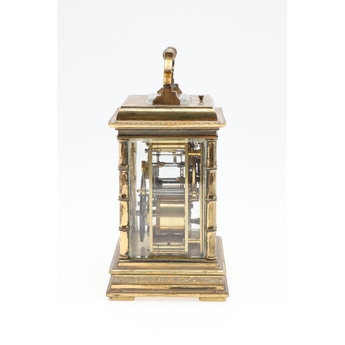 1424 - A LARGE FRENCH BRASS REPEATING CARRIAGE CLOCK. the brass two train movement stamped serial number '1... 