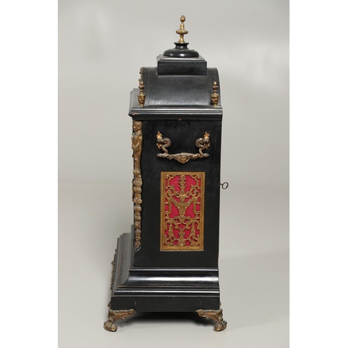 1432 - A GEORGE II STYLE EBONISED AND GILT METAL MOUNTED THREE TRAIN BRACKET CLOCK. the 7