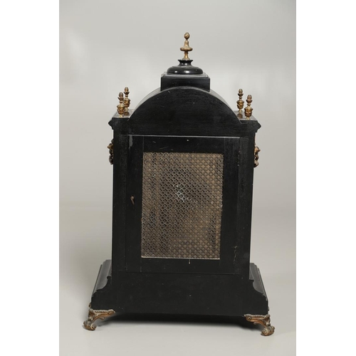 1432 - A GEORGE II STYLE EBONISED AND GILT METAL MOUNTED THREE TRAIN BRACKET CLOCK. the 7