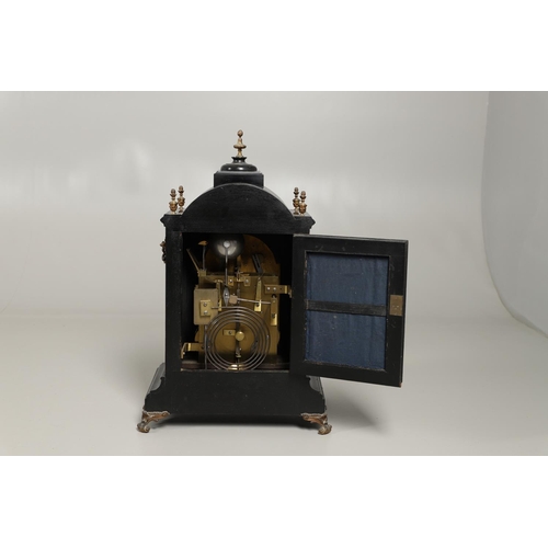 1432 - A GEORGE II STYLE EBONISED AND GILT METAL MOUNTED THREE TRAIN BRACKET CLOCK. the 7