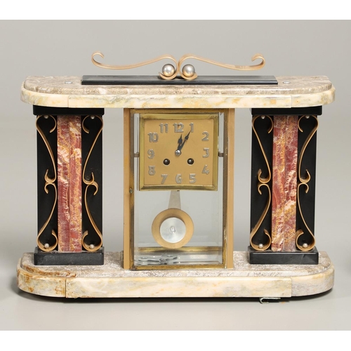 1436 - AN ART DECO MARBLE CLOCK GARNITURE. the 4