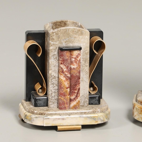 1436 - AN ART DECO MARBLE CLOCK GARNITURE. the 4