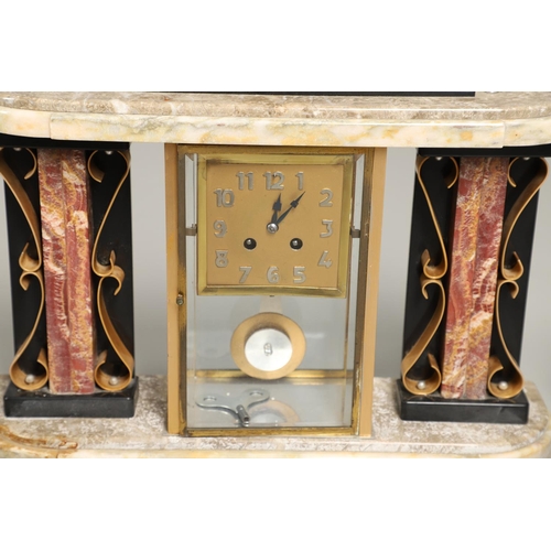 1436 - AN ART DECO MARBLE CLOCK GARNITURE. the 4