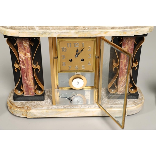 1436 - AN ART DECO MARBLE CLOCK GARNITURE. the 4