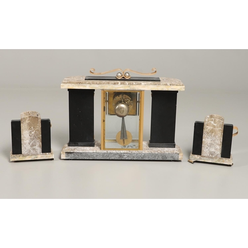 1436 - AN ART DECO MARBLE CLOCK GARNITURE. the 4