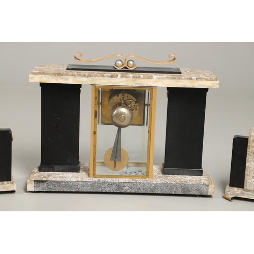 1436 - AN ART DECO MARBLE CLOCK GARNITURE. the 4