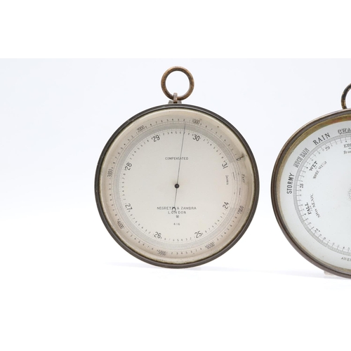 1437 - A NEGRETTI & ZAMBRA BRASS COMPENSATED BAROMETER. 19th century, of drum shaped form, signed and numbe... 