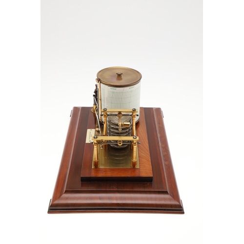 1438 - AN EARLY 20TH CENTURY MAHOGANY BAROGRAPH. brass-mounted with silvered bellows bearing a label for 'J... 