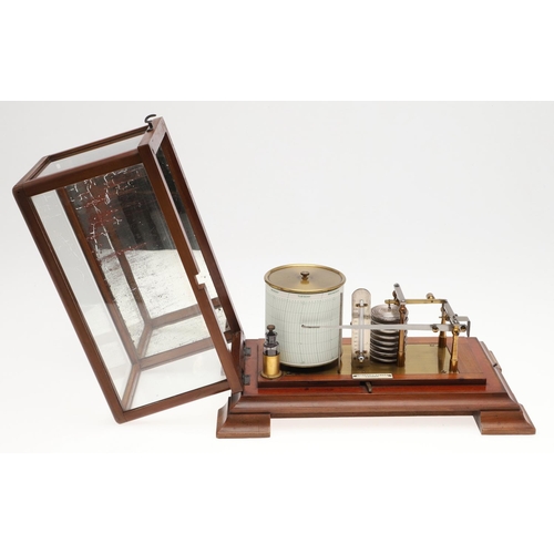 1439 - A NEGRETTI & ZAMBRA MAHOGANY BAROGRAPH. brass-mounted with silvered bellows and thermometer and mirr... 