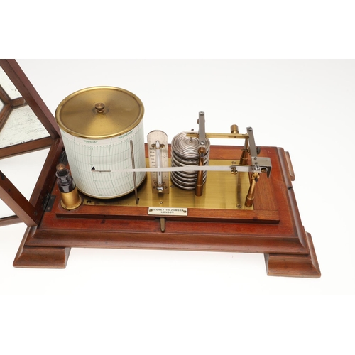 1439 - A NEGRETTI & ZAMBRA MAHOGANY BAROGRAPH. brass-mounted with silvered bellows and thermometer and mirr... 