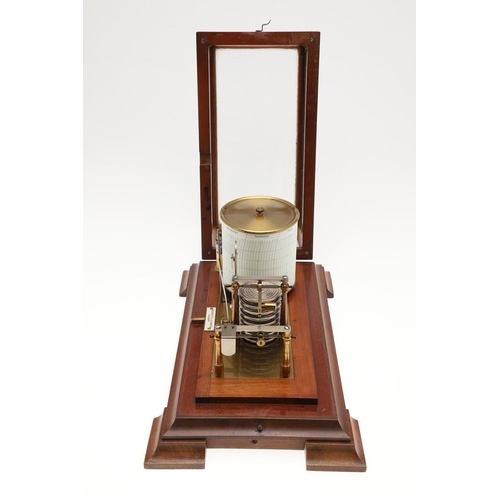 1439 - A NEGRETTI & ZAMBRA MAHOGANY BAROGRAPH. brass-mounted with silvered bellows and thermometer and mirr... 