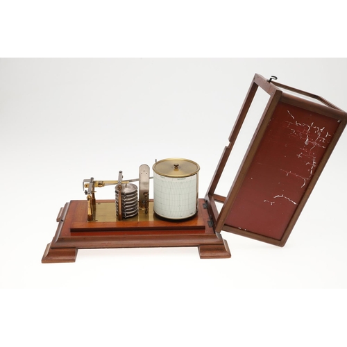 1439 - A NEGRETTI & ZAMBRA MAHOGANY BAROGRAPH. brass-mounted with silvered bellows and thermometer and mirr... 