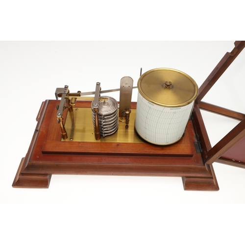 1439 - A NEGRETTI & ZAMBRA MAHOGANY BAROGRAPH. brass-mounted with silvered bellows and thermometer and mirr... 