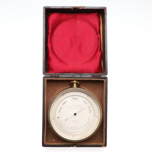 1442 - A LATE 19TH CENTURY BRASS NAVAL ANEROID BAROMETER BY L CASELLA. the 10.5cms silvered dial marked on ... 