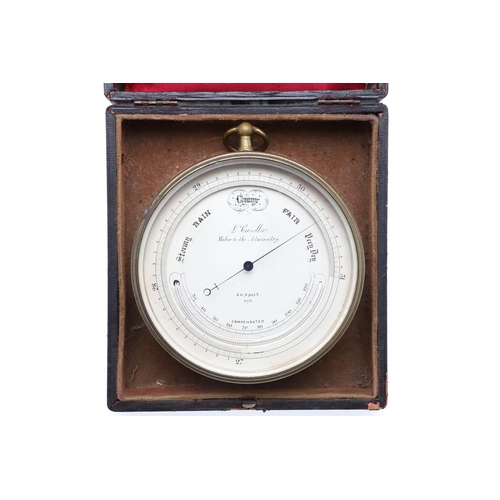 1442 - A LATE 19TH CENTURY BRASS NAVAL ANEROID BAROMETER BY L CASELLA. the 10.5cms silvered dial marked on ... 