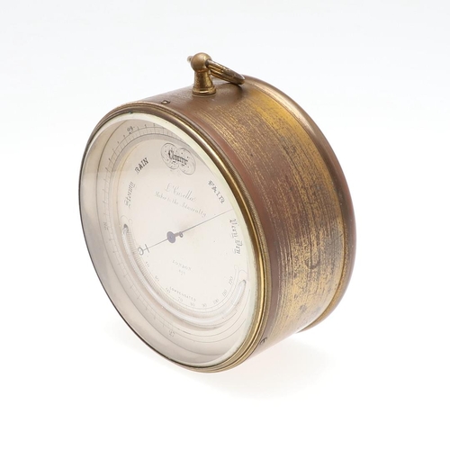 1442 - A LATE 19TH CENTURY BRASS NAVAL ANEROID BAROMETER BY L CASELLA. the 10.5cms silvered dial marked on ... 