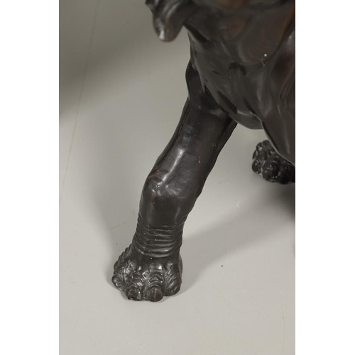 1452 - A PAIR OF LARGE BRONZE ELEPHANTS. hollow cast, modelled charging with trunks raised, height 125cm, l... 