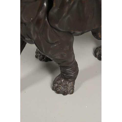 1452 - A PAIR OF LARGE BRONZE ELEPHANTS. hollow cast, modelled charging with trunks raised, height 125cm, l... 