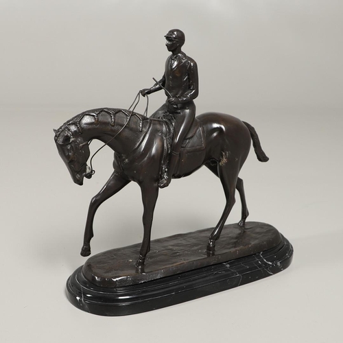 1453 - AFTER ROSA BONHEUR (FRENCH, 19TH CENTURY), 'JOCKEY UP'. a bronze study of a jockey astride his horse... 