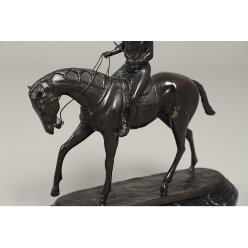 1453 - AFTER ROSA BONHEUR (FRENCH, 19TH CENTURY), 'JOCKEY UP'. a bronze study of a jockey astride his horse... 