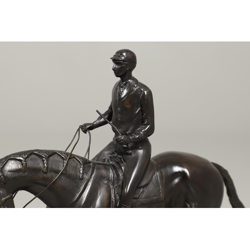 1453 - AFTER ROSA BONHEUR (FRENCH, 19TH CENTURY), 'JOCKEY UP'. a bronze study of a jockey astride his horse... 