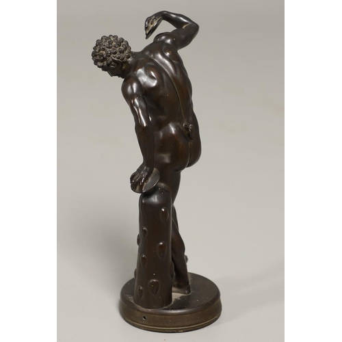 1454 - AFTER THE ANTIQUE. a bronze study of the 'Faune Cymbalier', height 31cm.  *CR  Base drilled, appears... 