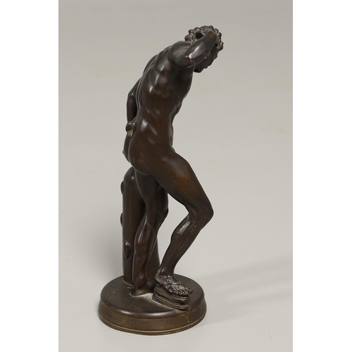 1454 - AFTER THE ANTIQUE. a bronze study of the 'Faune Cymbalier', height 31cm.  *CR  Base drilled, appears... 