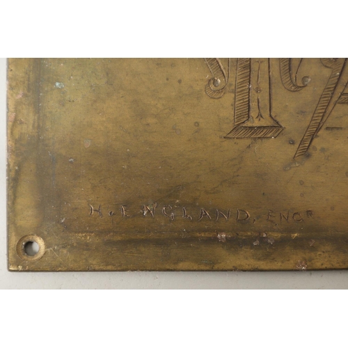 1458 - A CORNISH BRASS TAILOR'S SIGN, CIRCA 1820. engraved by H England, Padstow, 33cm x 18.5cm.  *CR  Surf... 