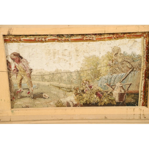 1478 - AN 18TH CENTURY FRENCH NEEDLEWORK PANEL. depicting figures and their dog playing in a garden setting... 