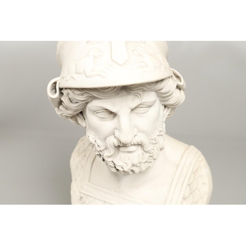 1480 - A CONTEMPORARY RESIN BUST OF A CLASSICAL MILITARY FIGURE. the helmet decorated in relief with hounds... 