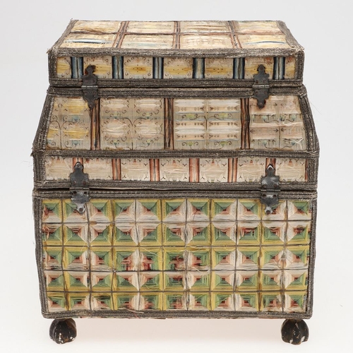 1481 - A RARE CHARLES II SILKWORK TABLE CASKET. having hinged doors to the front opening to reveal seven si... 