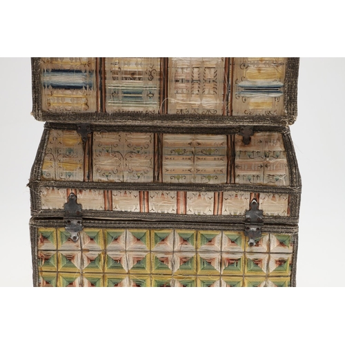 1481 - A RARE CHARLES II SILKWORK TABLE CASKET. having hinged doors to the front opening to reveal seven si... 