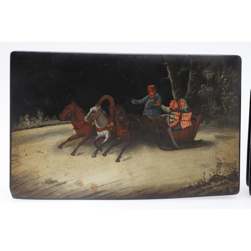 1493 - A GROUP OF 19TH CENTURY AND LATER RUSSIAN LACQUERED PAPIER-MACHE BOXES. each lid depicting a scene o... 