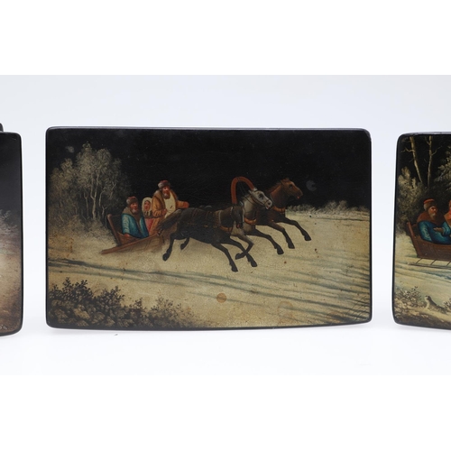 1493 - A GROUP OF 19TH CENTURY AND LATER RUSSIAN LACQUERED PAPIER-MACHE BOXES. each lid depicting a scene o... 