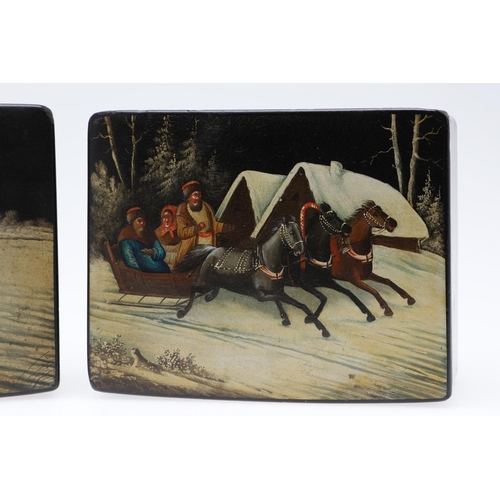 1493 - A GROUP OF 19TH CENTURY AND LATER RUSSIAN LACQUERED PAPIER-MACHE BOXES. each lid depicting a scene o... 