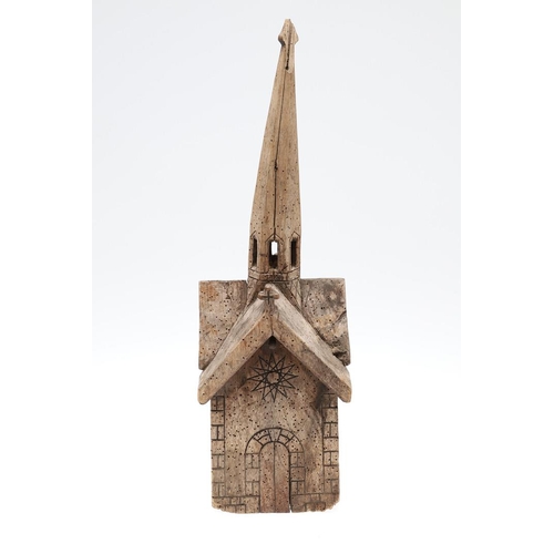 1507 - FOLK ART: A CONTINENTAL CARVED ELM (?) CHURCH. dated 1881 and initialled D.A.F.P, with penwork Roman... 