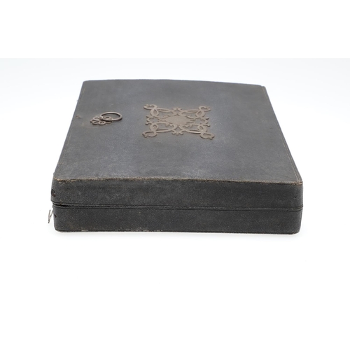 1508 - A GEORGE III SHAGREEN WRITING CASE. the lid with elaborate steel mount and crest, enclosing an arran... 