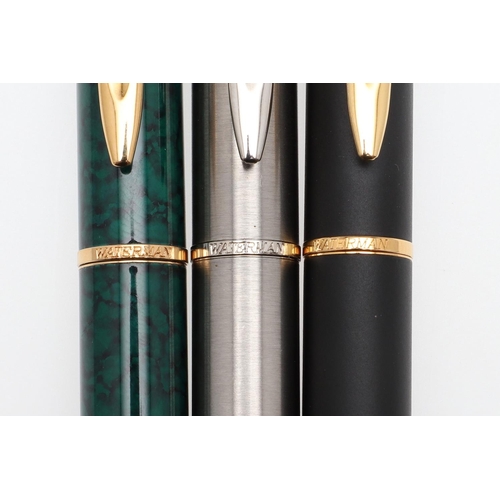 1540 - THREE WATERMAN FOUNTAIN PENS. comprising: a Hemisphere green bodied pen, a brushed steel cased pen a... 