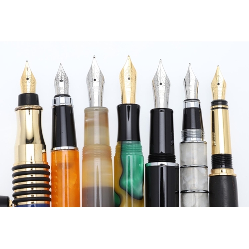 1548 - A GROUP OF GERMAN FOUNTAIN PENS. comprising a 'Romet' pen with marbled green and yellow body, the ni... 