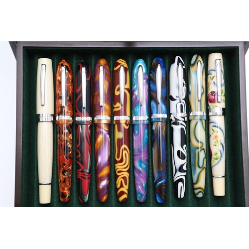 1553 - A COLLECTION OF MODERN LABAN FOUNTAIN PENS. with multi-coloured marbled and other decorative resin b... 