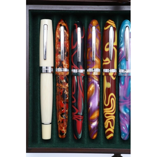 1553 - A COLLECTION OF MODERN LABAN FOUNTAIN PENS. with multi-coloured marbled and other decorative resin b... 