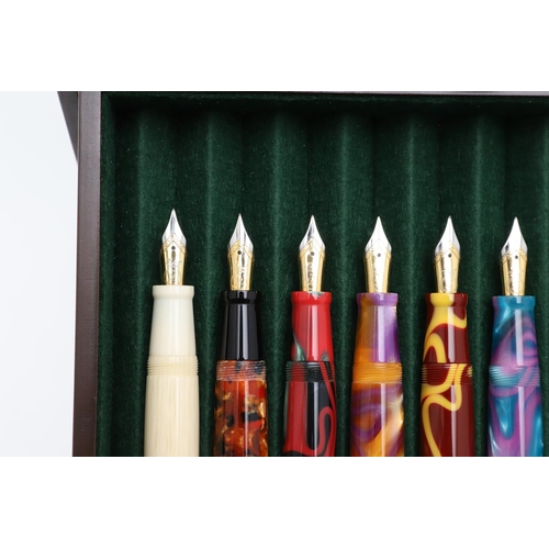 1553 - A COLLECTION OF MODERN LABAN FOUNTAIN PENS. with multi-coloured marbled and other decorative resin b... 